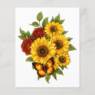 Lámina Girasoles Rosas Mariposa  Decoupage & Álbum de Rec