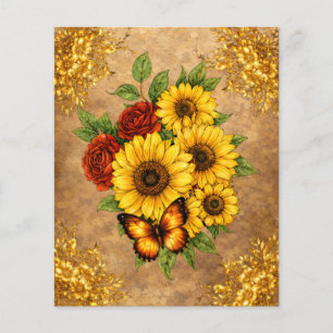 Lámina Girasoles Rosas Mariposa  Decoupage & Álbum de Rec