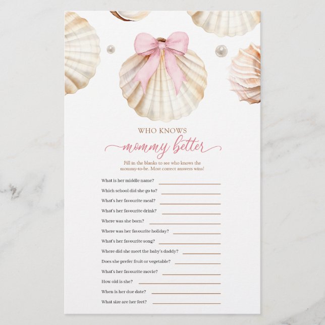 Lámina Girl Pink Bow Shell Who Knows Mommy Better (Anverso)