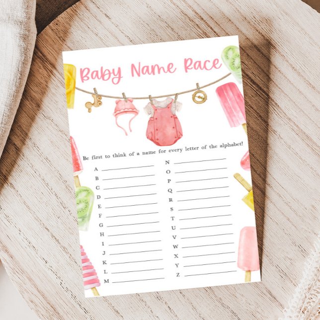 Lámina Girl Popsicle Baby Shower Baby Name Race Game (Ready to Pop Popsicle Baby Shower Game)