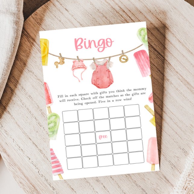 Lámina Girl Popsicle Baby Shower Bingo Game (Ready to Pop Popsicle Baby Shower Game)
