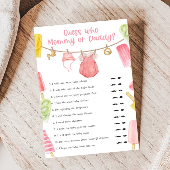 Lámina Girl Popsicle Baby Shower Guess Who Game (Ready to Pop Popsicle Baby Shower Game)