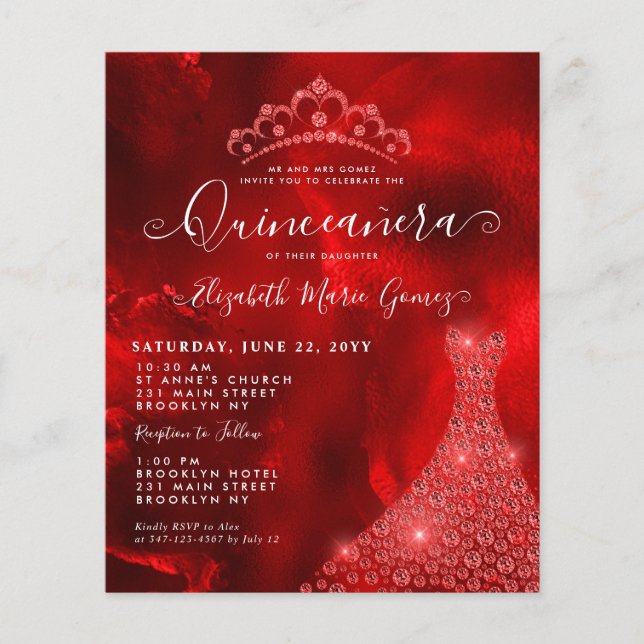 Lámina Glam Borgoña Rojo Diamante Tiara Quinceanera (Anverso)