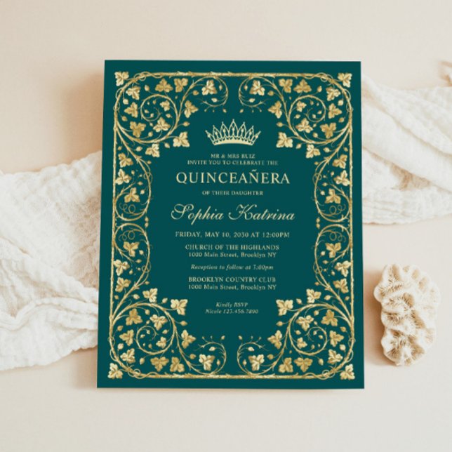 Lámina Glam Emerald Green Gold Tiara Quinceanera (Subido por el creador)