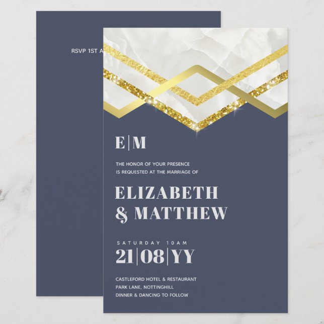 Lámina Glam Gold Purpurina Girly Wedding Invitar diseño D (Anverso / Reverso)