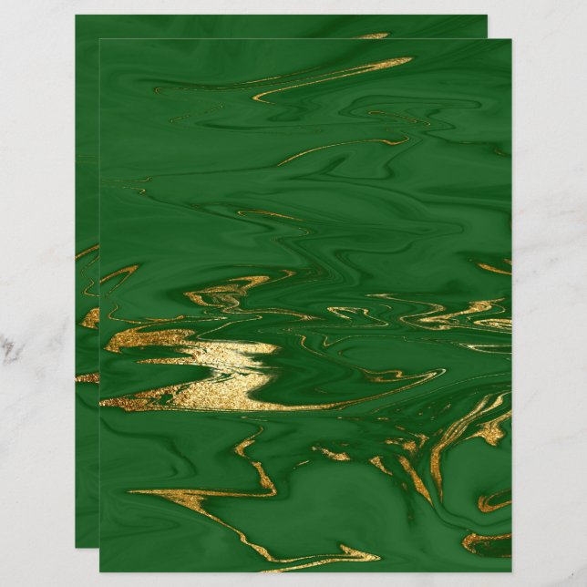 Lámina Glam Green Gold Faux Marble Scrapbook Paper (Anverso / Reverso)