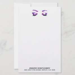 Lámina Glamorosos Ojos Púrpuros y Flores Acuarela