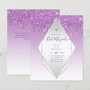 Lámina Glitzy BAT MITZVAH Invita a los Purpurinas Sparkle
