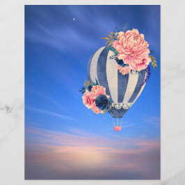 Lámina Globo aerostático floral en cielo azul romántico