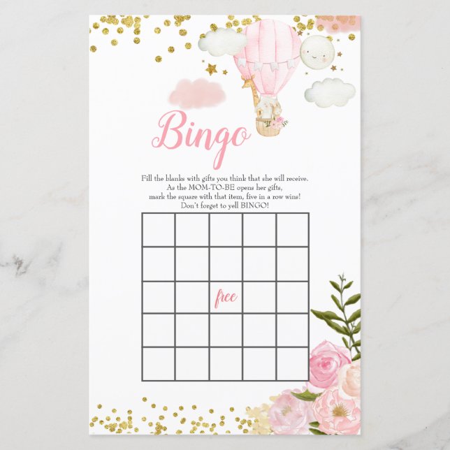 Lámina Globo aerostático rosa Bingo selva Baby Shower (Anverso)