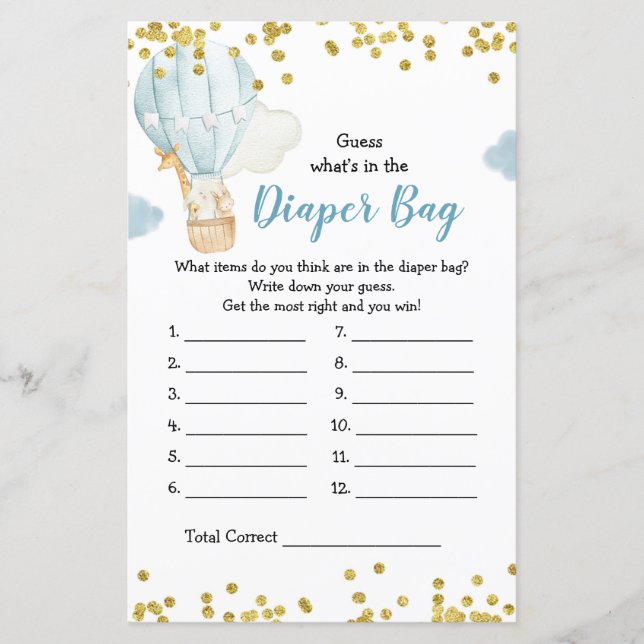 Lámina Globo de aire caliente adivina qué hay en la bolsa (Anverso)