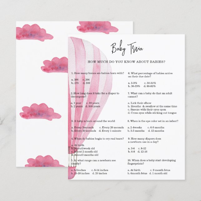 Lámina Globo de aire caliente Baby Trivia | Juego Baby Sh (Anverso / Reverso)