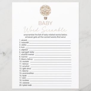 Lámina Globo de aire caliente beige Baby Shower Word Scra