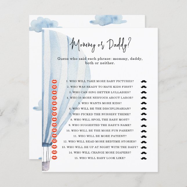 Lámina Globo de aire caliente - juego de ducha para bebé  (Anverso / Reverso)