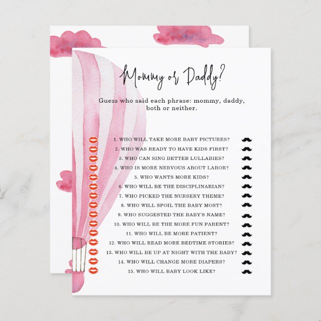 Lámina Globo de aire caliente - juego de ducha para bebé  (Anverso / Reverso)