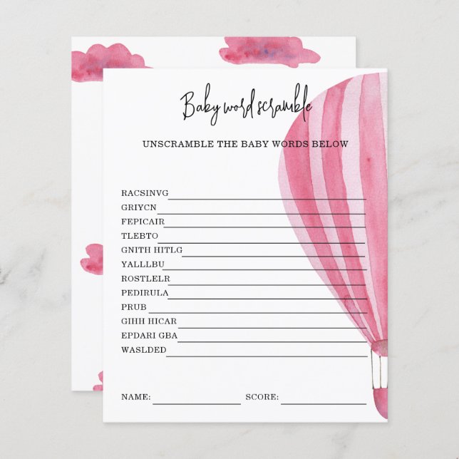 Lámina Globo de aire caliente - Palabras de bebé (Anverso / Reverso)