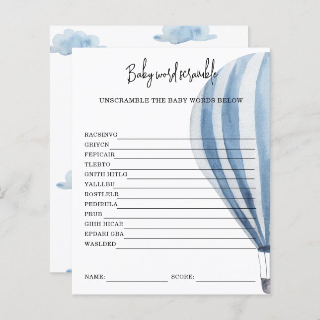 Lámina Globo de aire caliente - Palabras de bebé (Anverso / Reverso)