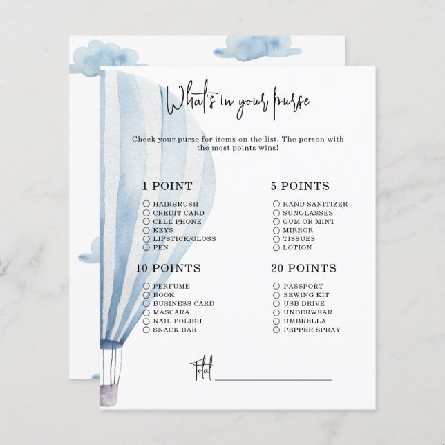 Lámina Globo de aire caliente - ¿Qué hay en tu bolso? (Anverso / Reverso)