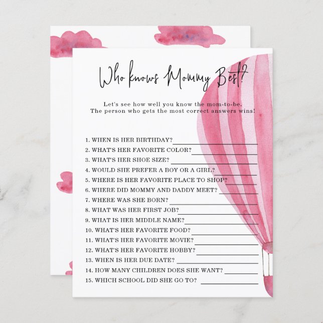 Lámina Globo de aire caliente - Quién conoce mejor a mamá (Anverso / Reverso)