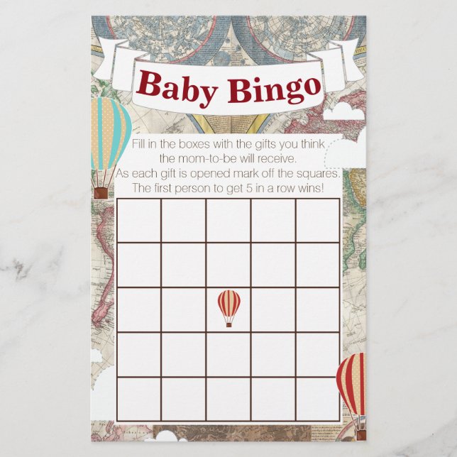 Lámina Globo de aire caliente y Bingo de Viajero del Mapa (Anverso)
