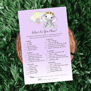 Lámina Globo elefante en tu teléfono juego de bebé morado