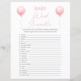 Lámina Globo rosa Baby Shower Word Scramble
