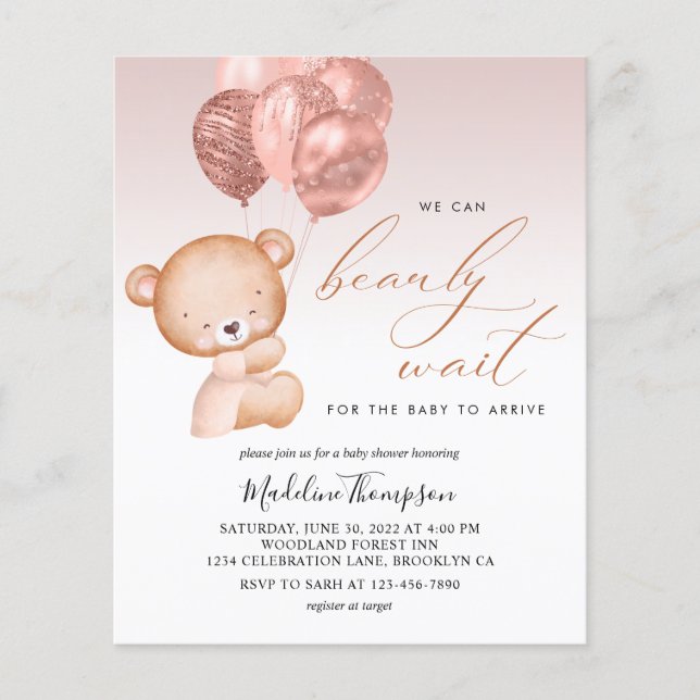 Lámina Globo rosa PRESUPUESTO Podemos esperar Baby Shower (Anverso)