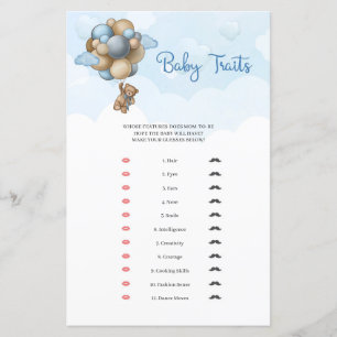 Lámina Globos beige azul de oso de peluche Trajes de bebé