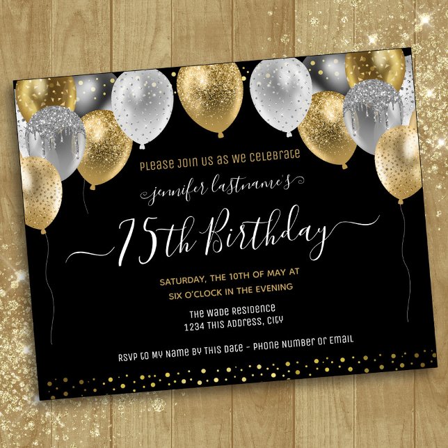 Lámina Globos con purpurina Invitación para cumpleaños nú (Subido por el creador)