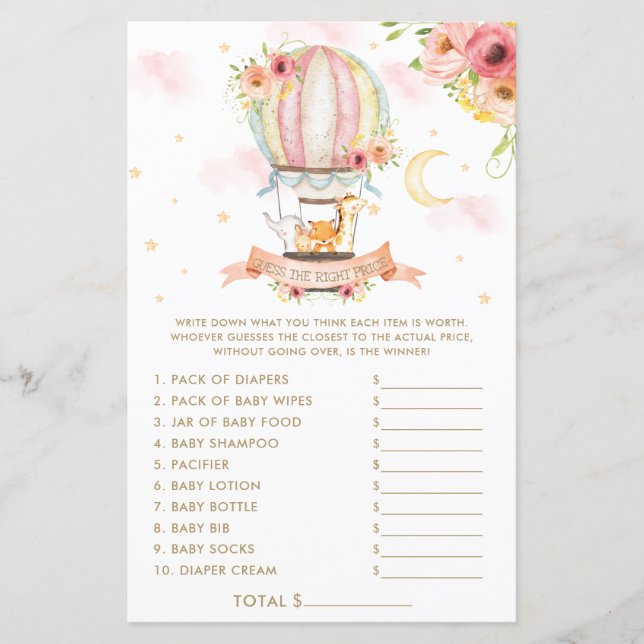 Lámina Globos de aire caliente animales adivinan el juego (Anverso)