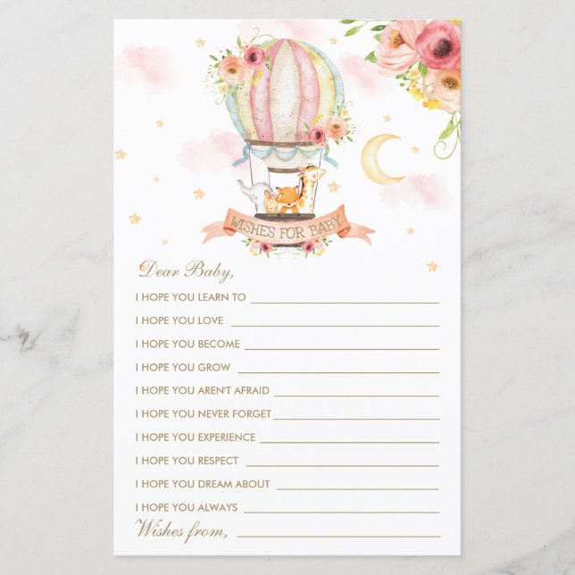 Lámina Globos de aire caliente Animales duchan deseos par (Anverso)