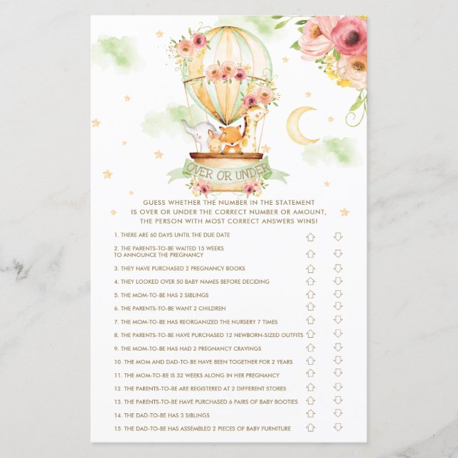 Lámina Globos de aire caliente animales durante o debajo  (Anverso)