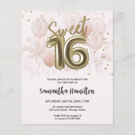 Lámina Globos de Cumpleaños Dorados Sweet 16 Invitación R