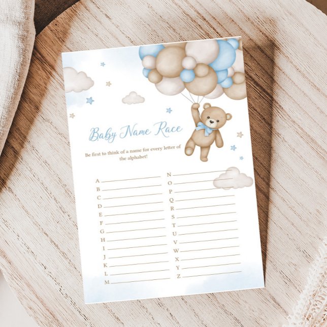 Lámina Globos de oso azul Baby Shower Baby Name Race Game (Blue Bear Baby Shower Baby Name Race Game)