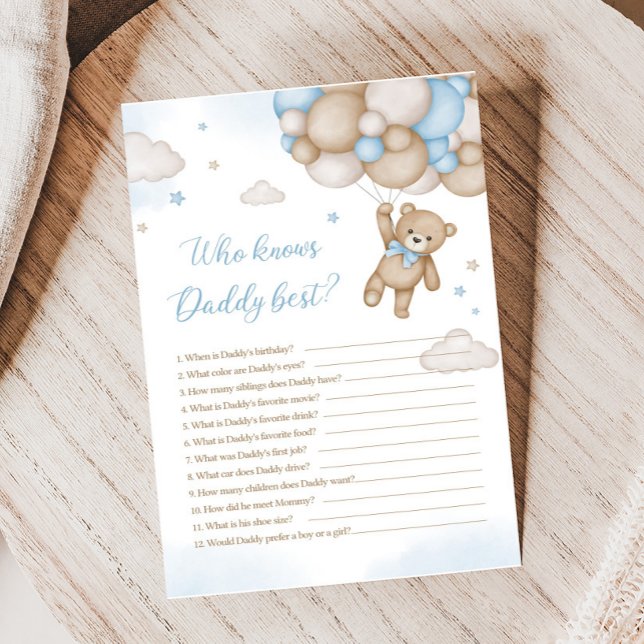 Lámina Globos de oso azul Baby Shower que conoce mejor ju (Blue Bear Baby Shower Who knows Daddy Best Game )