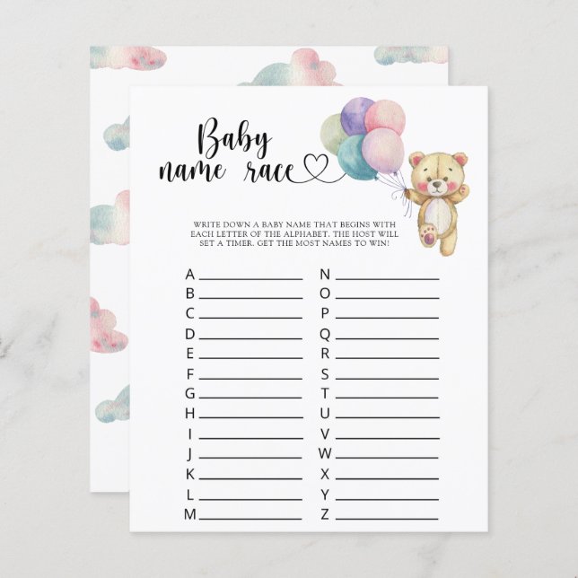 Lámina Globos de oso de peluche - Juego de carreras de no (Anverso / Reverso)