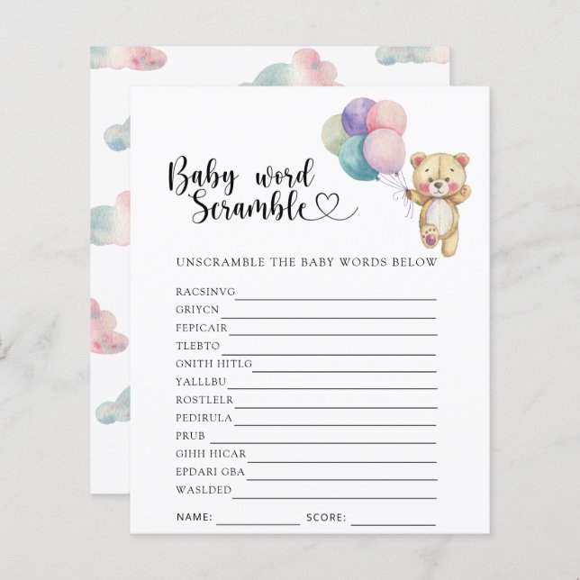 Lámina Globos de oso de peluche - Juego de estribillos pa (Anverso / Reverso)