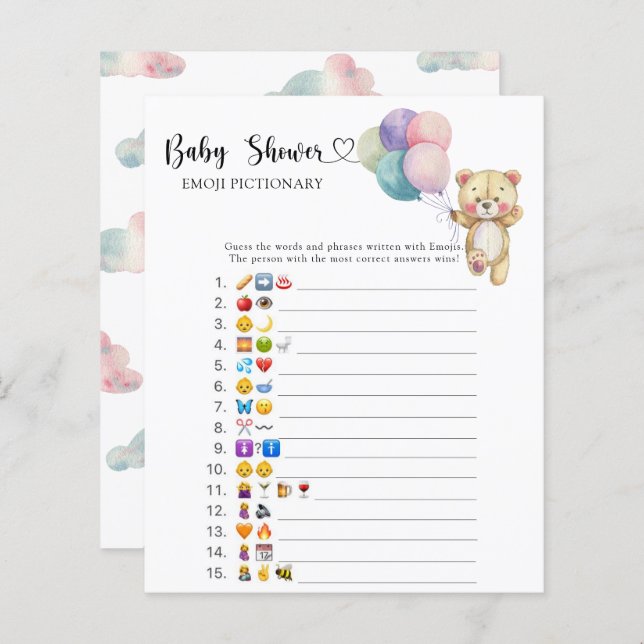 Lámina Globos de oso de peluche - juego de picnic de emoj (Anverso / Reverso)