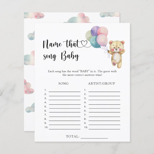 Lámina Globos de oso de peluche - Nombra esa canción del  (Anverso / Reverso)