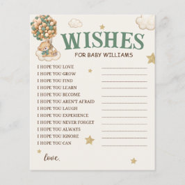 Lámina Globos De Oso Deseos Verdes Para El Bebé