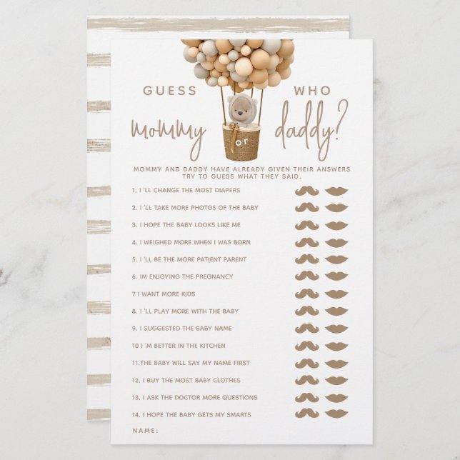 Lámina Globos de oso Juego de ducha neutra de género mode (Anverso / Reverso)