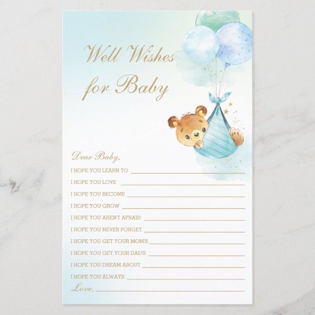 Lámina Globos de oso lindo hueco para Baby Shower (Anverso)