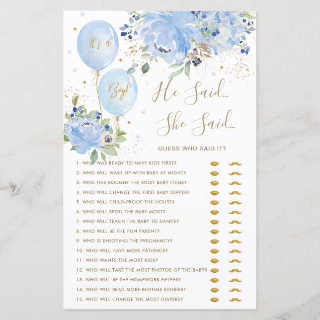 Lámina Globos Florales Azules Dijo Que Dijo Que Era Un Be (Anverso)