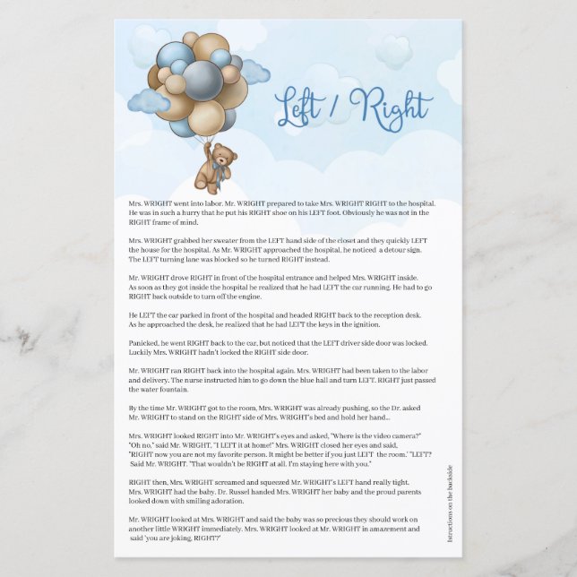 Lámina Globos marrones azul beige de oso de peluche Izqui (Anverso)