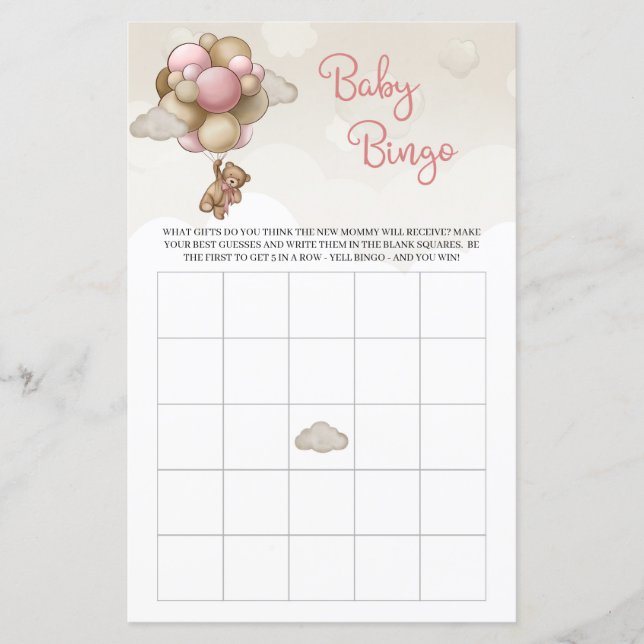 Lámina Globos marrones rosados de oso chica bingo bebé (Anverso)