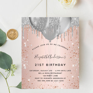 Lámina Globos rosa de oro purpurina plata para cumpleaños