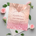 Lámina Globos rosa de oro rosa purpurina para cumpleaños<br><div class="desc">Para un elegante cumpleaños número 21 (o cualquier edad). Fondo de degradado dorado y rosa subió. Decorada con oro rosa, goteos en purpurina de imitación rosada, pinturas y globos. Personalice y agregue un nombre, edad 21 y detalles del fiesta. El nombre se escribe con un guión de estilo con letras...</div>