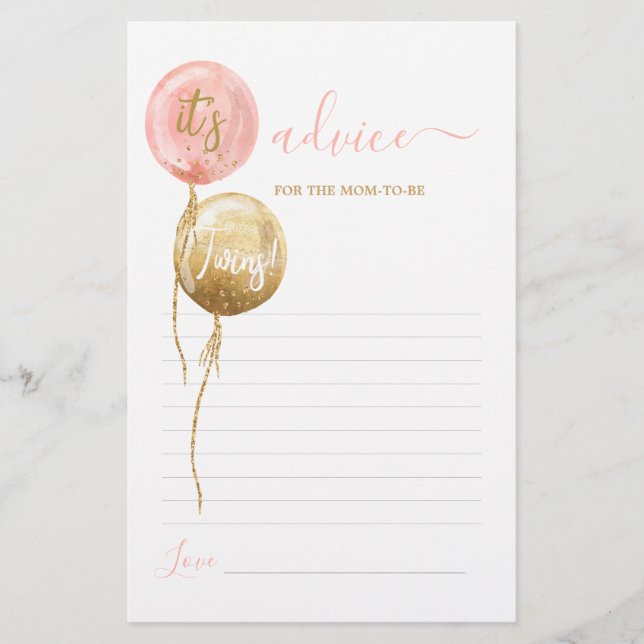 Lámina Globos rosados consejos de mellizos para que mamá  (Anverso)