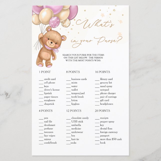 Lámina Globos rosados de oseo de peluche lo que hay en tu (Anverso)