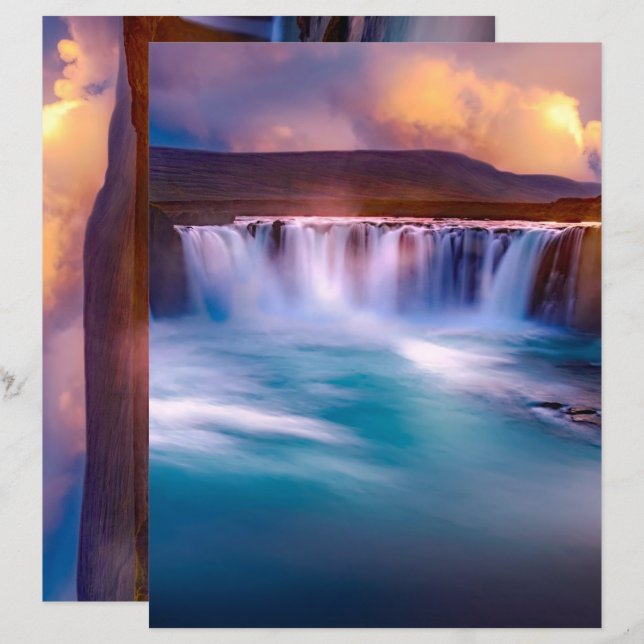 Lámina Goðafoss Waterfall Islandia Scrapbook Paper (Anverso / Reverso)